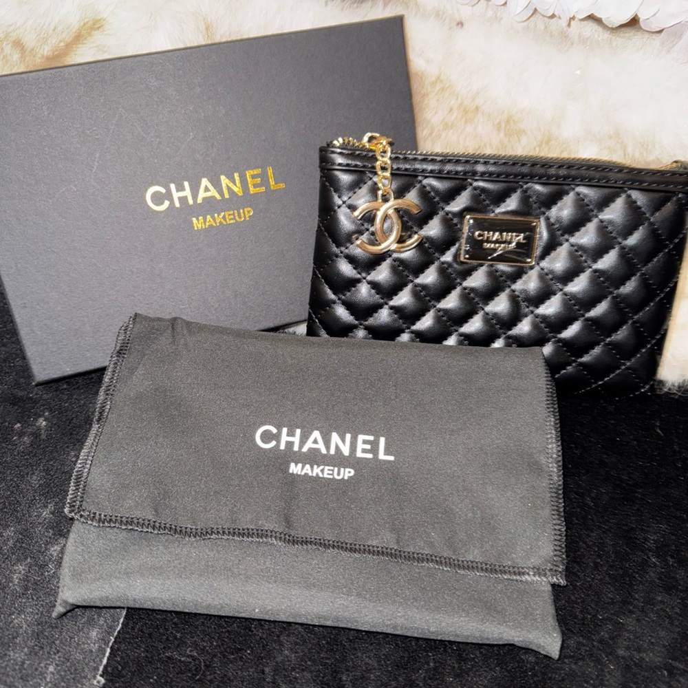 Chanel Make up Black Quilted Cosmetic Bag with Box & dustbag